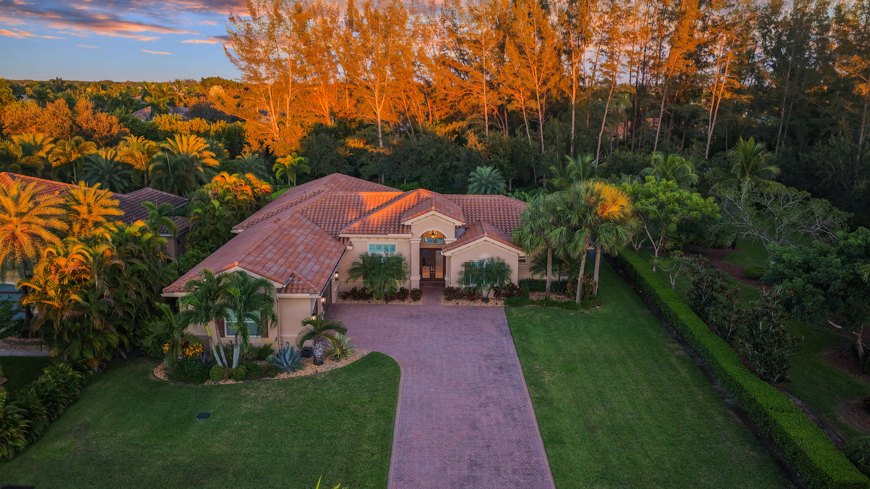 Front Elevation Aerial Twilight