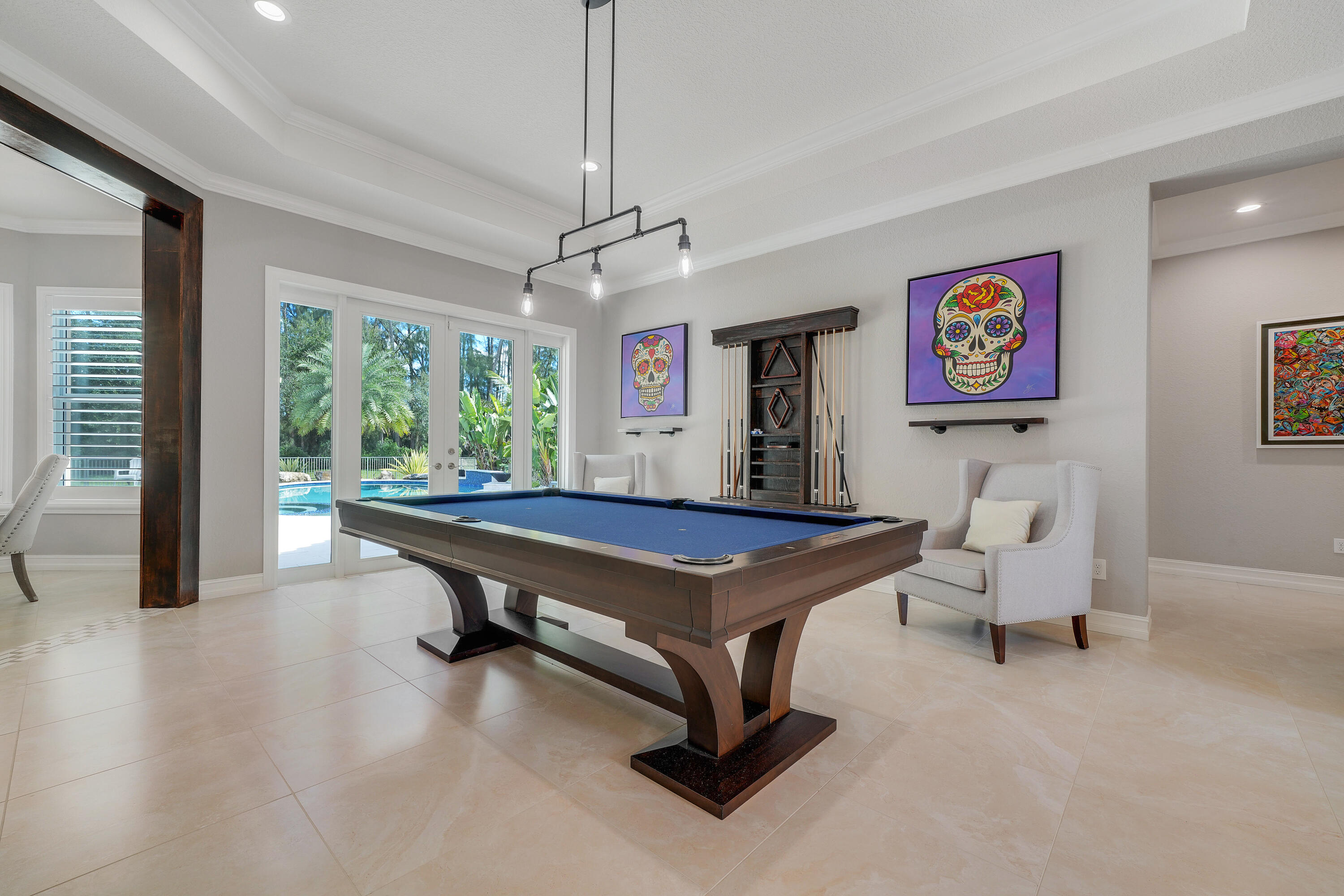 Living Room w/ French Doors to Pool
