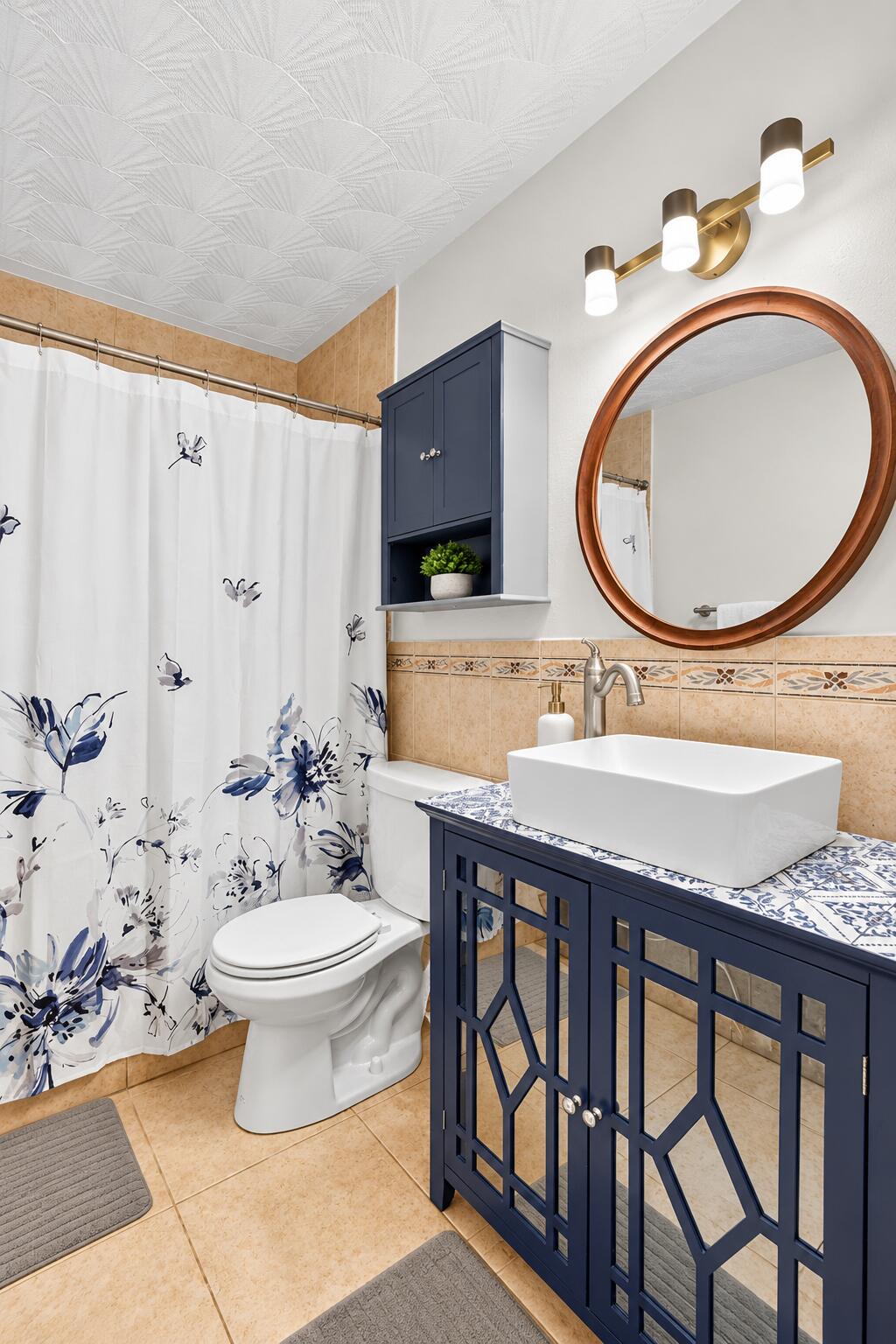 Modern Navy and Beige Bathroom Retreat