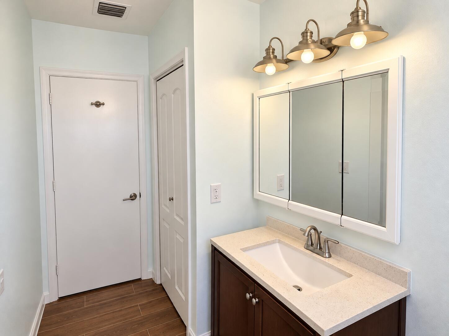 Minimal Mint Bathroom Vanity Corridor