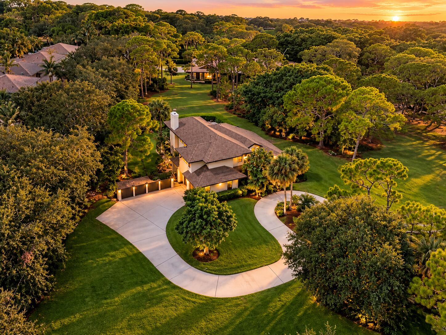 Golden-Hour Aerial Estate Retreat