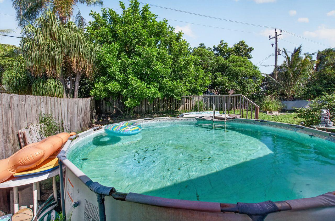 Raised pool in backyard