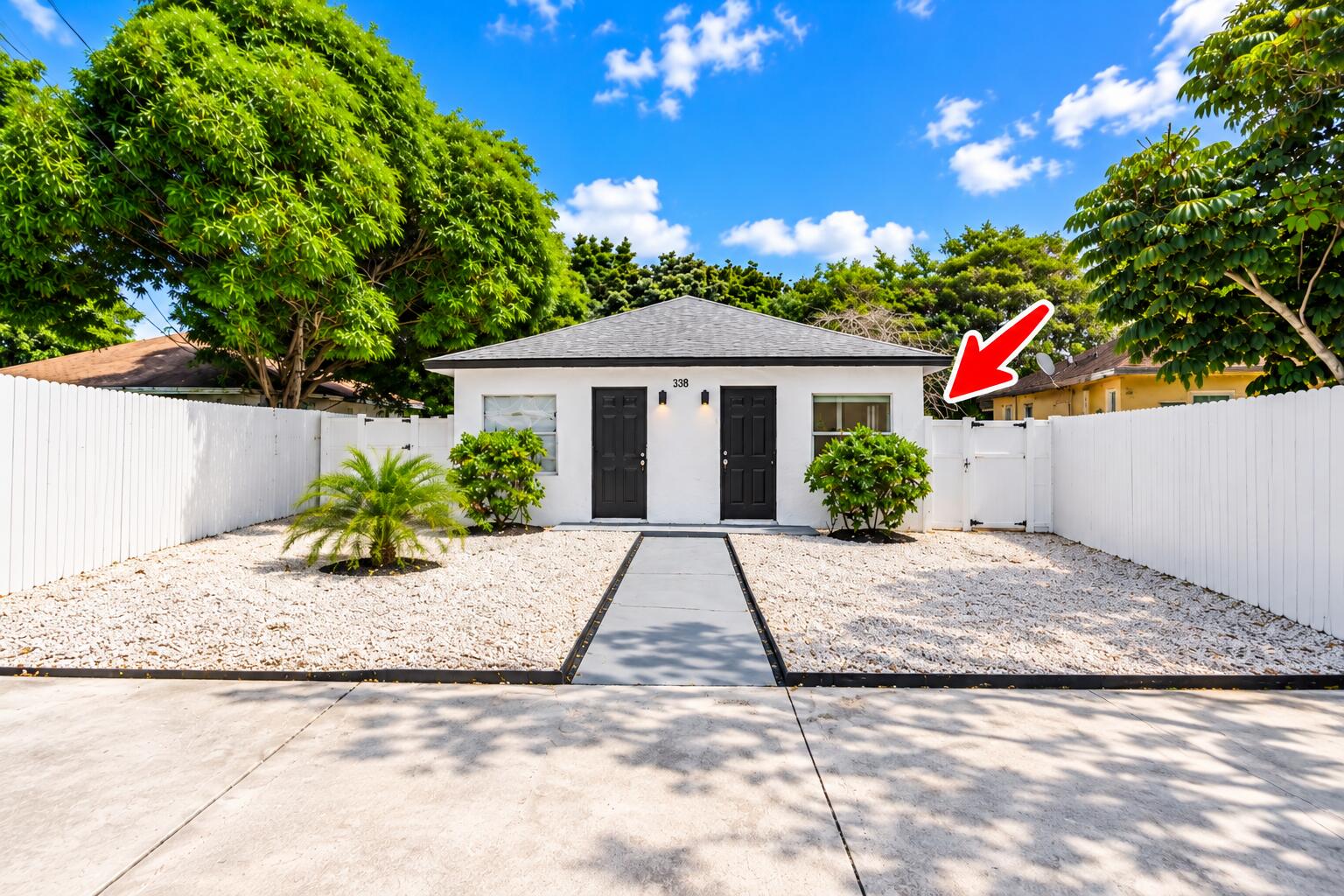 Duplex Front Yard with Red Arrow Duplex Front Yard with Red Arrow