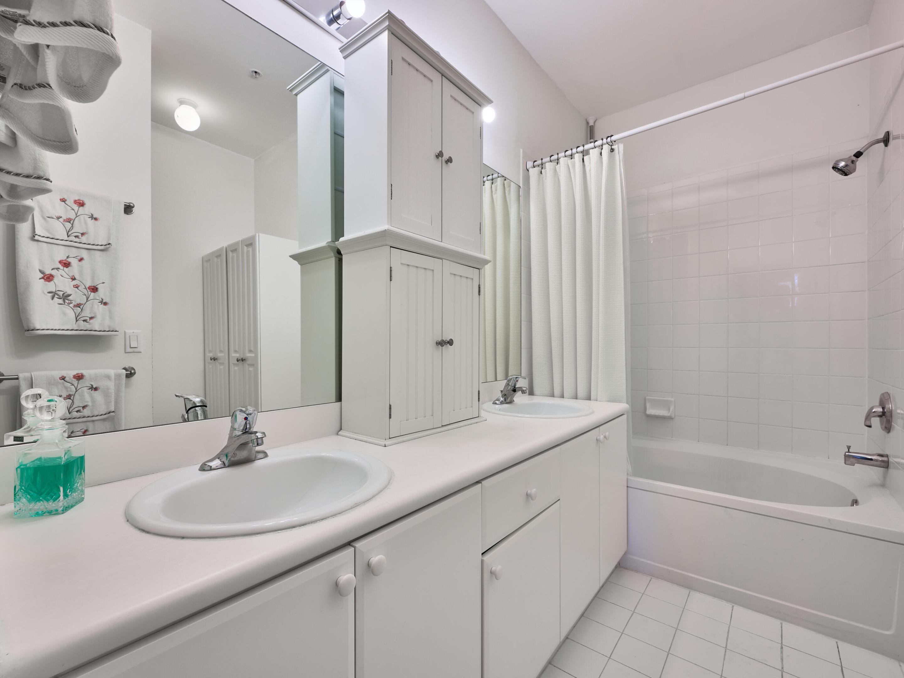 Primary bathroom with double sinks.
