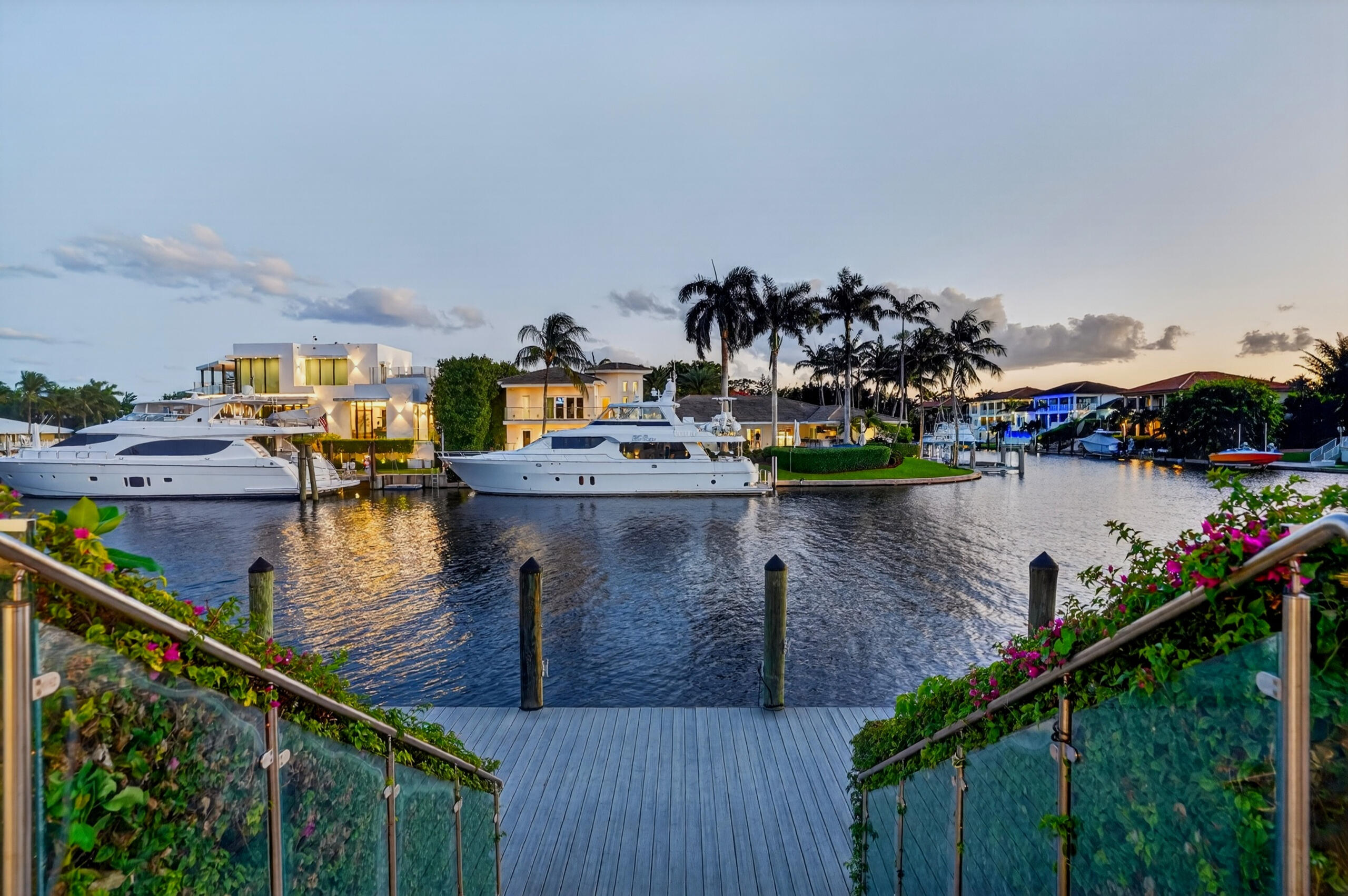 VIEW FROM POOL TO DOCK AT SUNDOWN