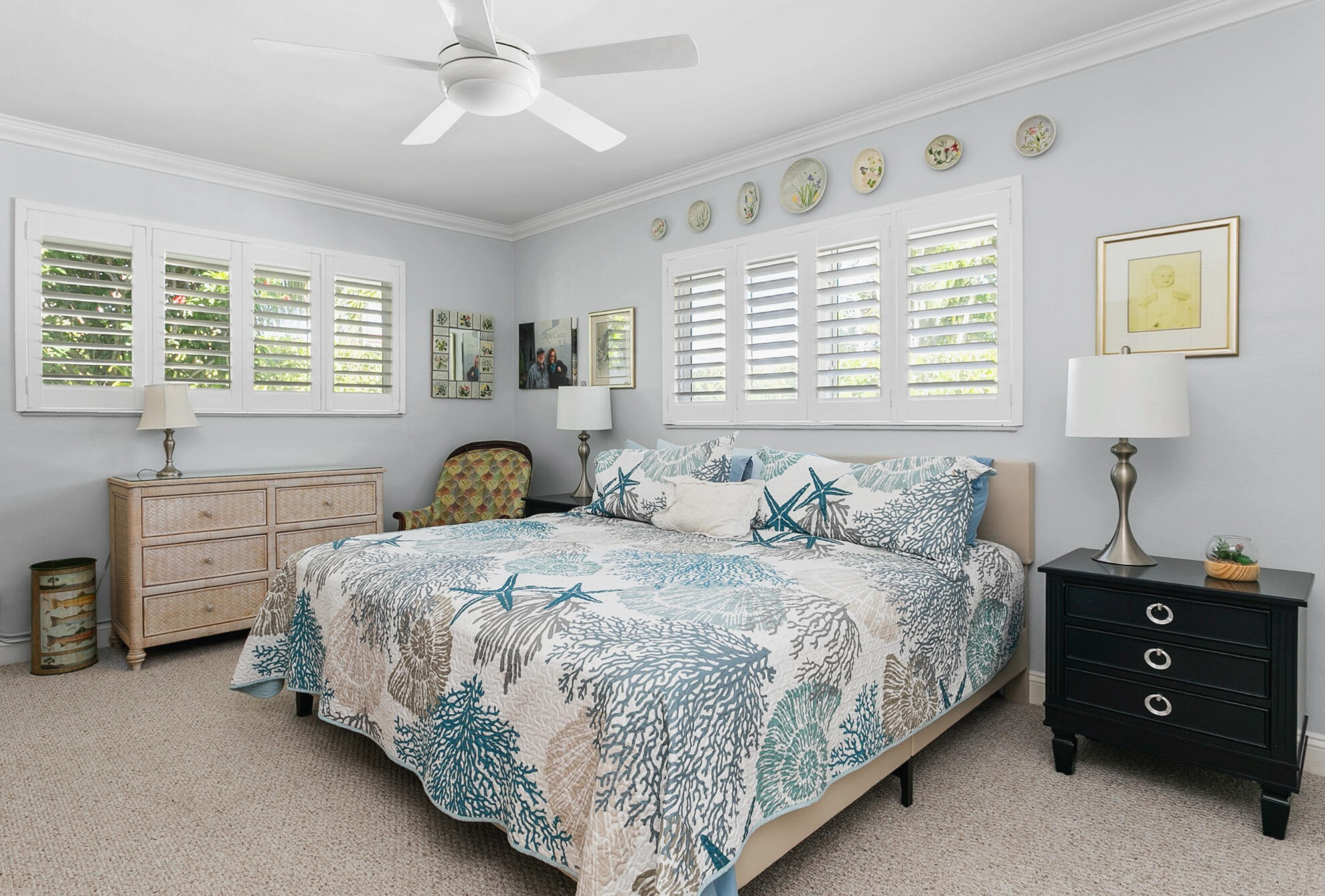 Master Bedroom with En Suite Bathroom, white plantation shutters