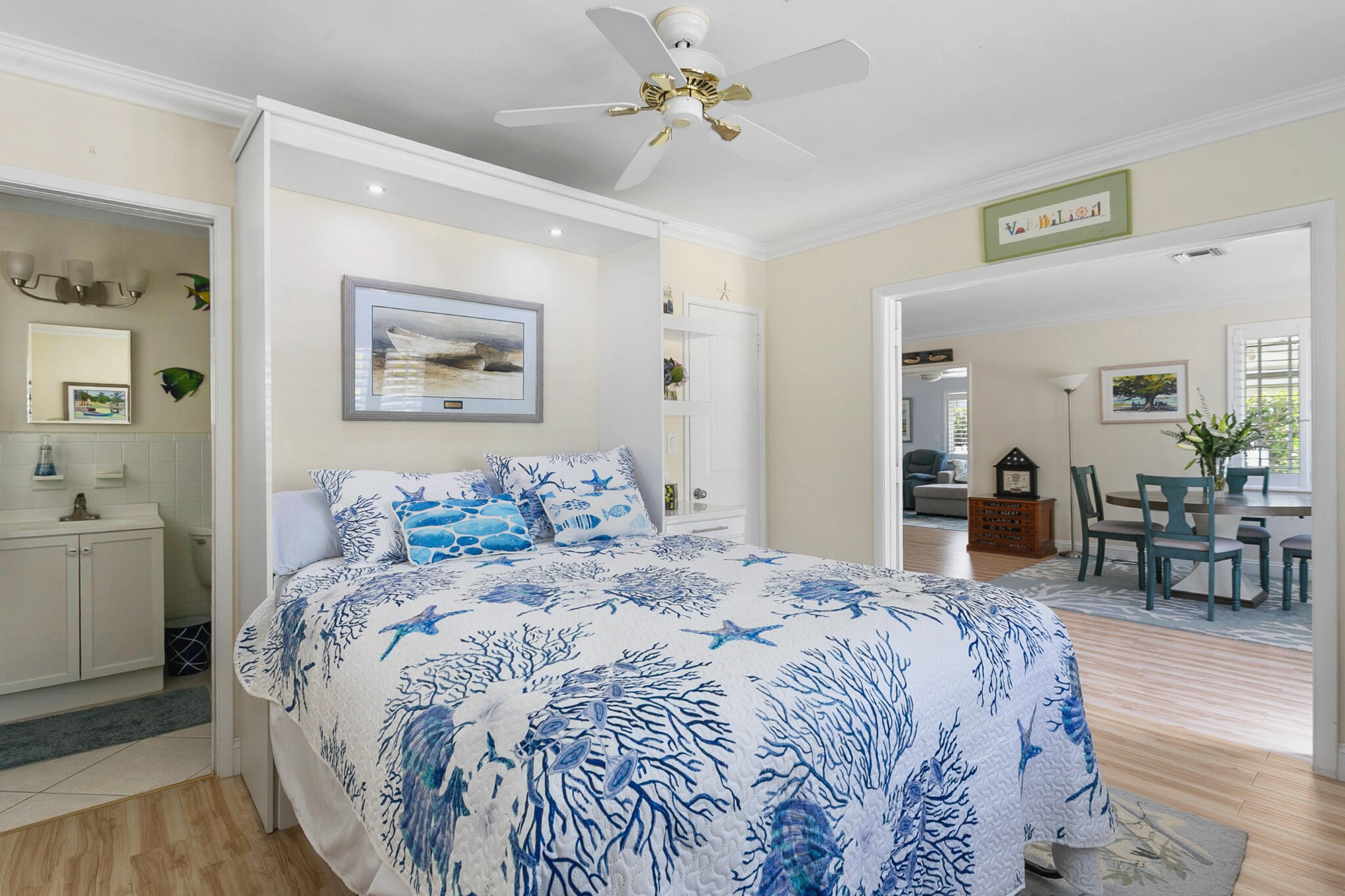 Spacious Guest Bedroom with en suite bathroom, walk in closet and desk/home office area.