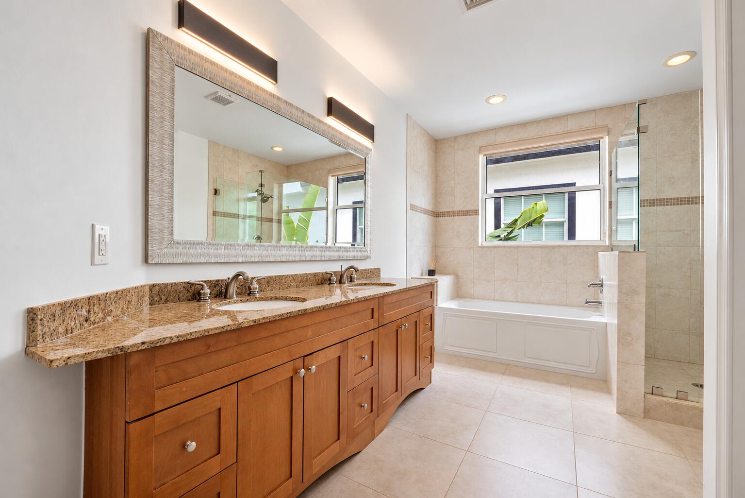 Symmetrical Warm Modern Bathroom