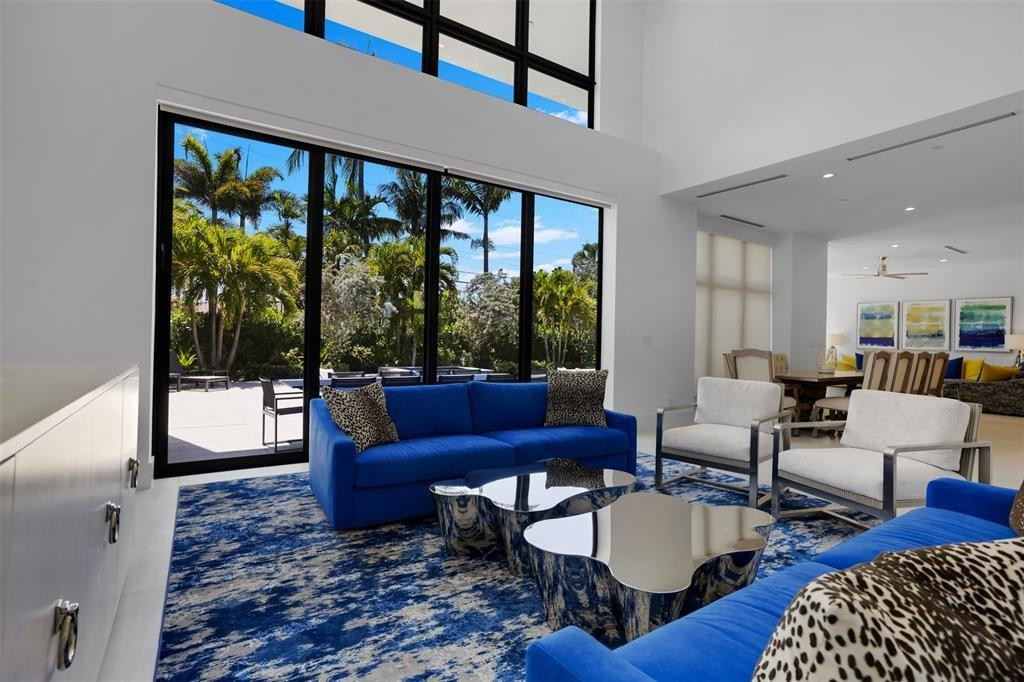Living room overlooking pool