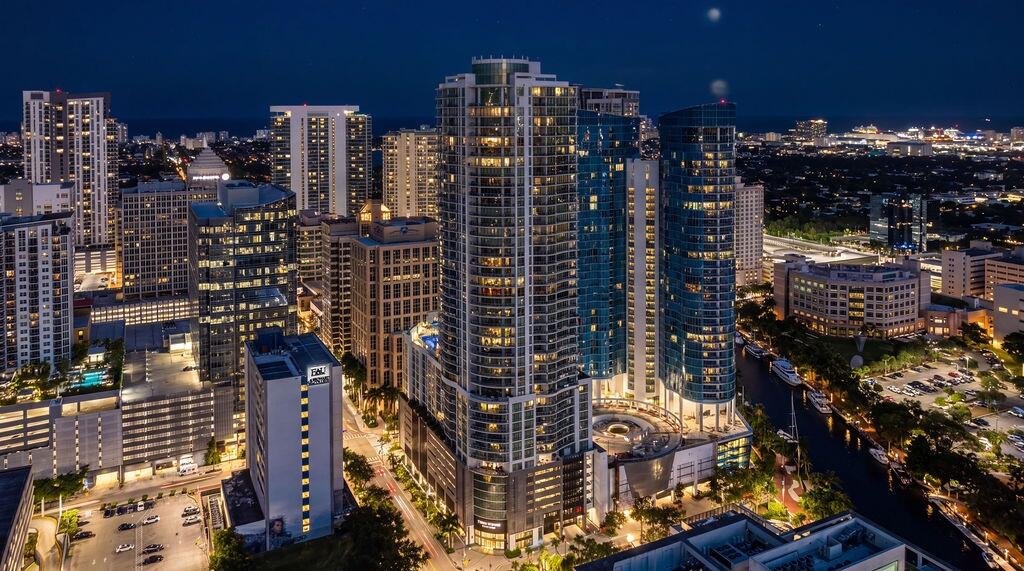 33 Building Aerial to the Ocean, Night (