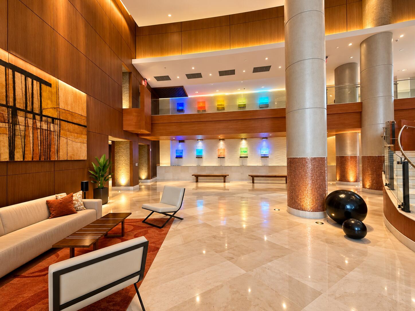 Lobby with Colorful Light Art