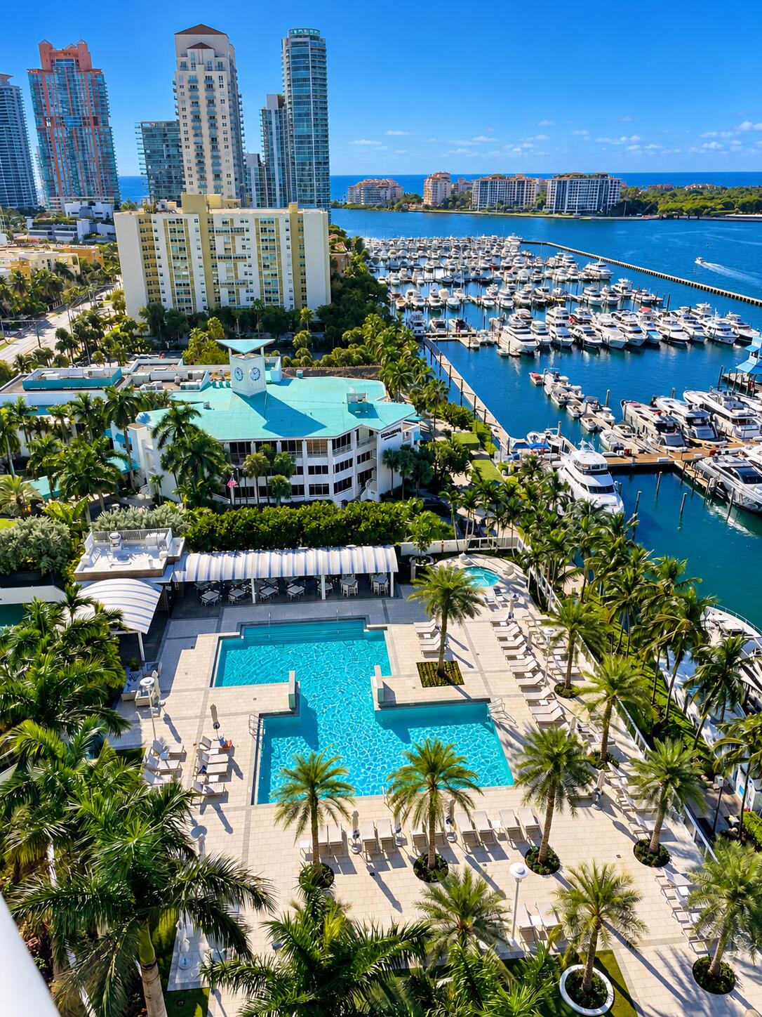 Waterfront Resort Pool and Marina Aerial