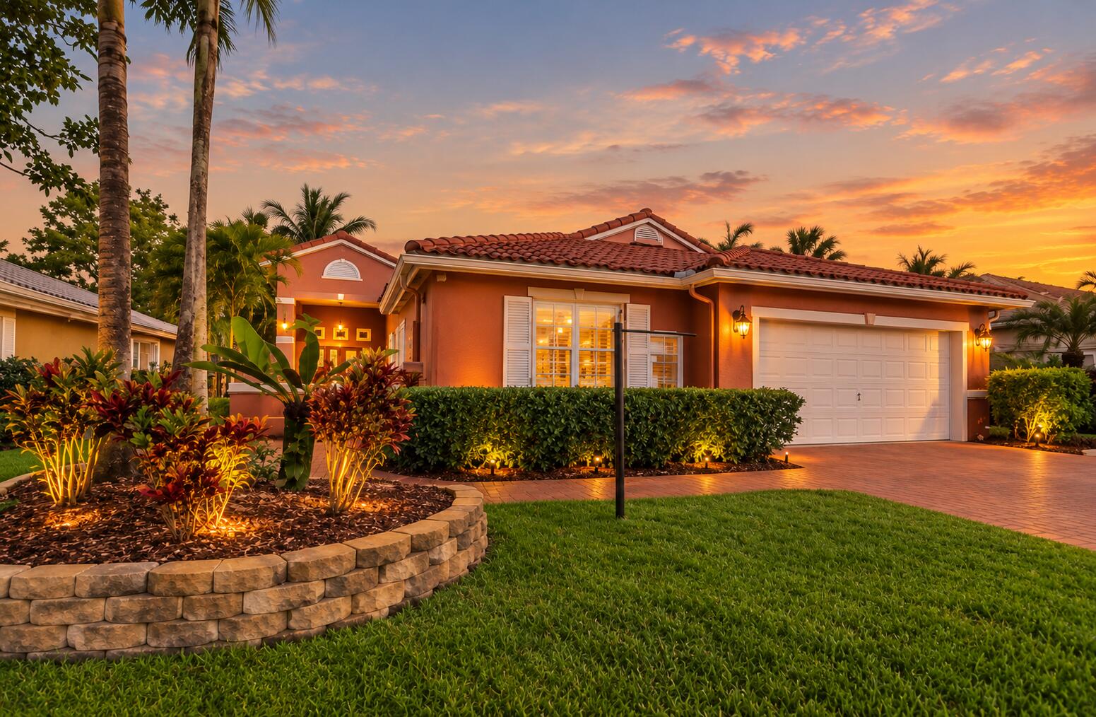 Mediterranean Home at Golden Twilight Mediterranean Home at Golden Twilight
