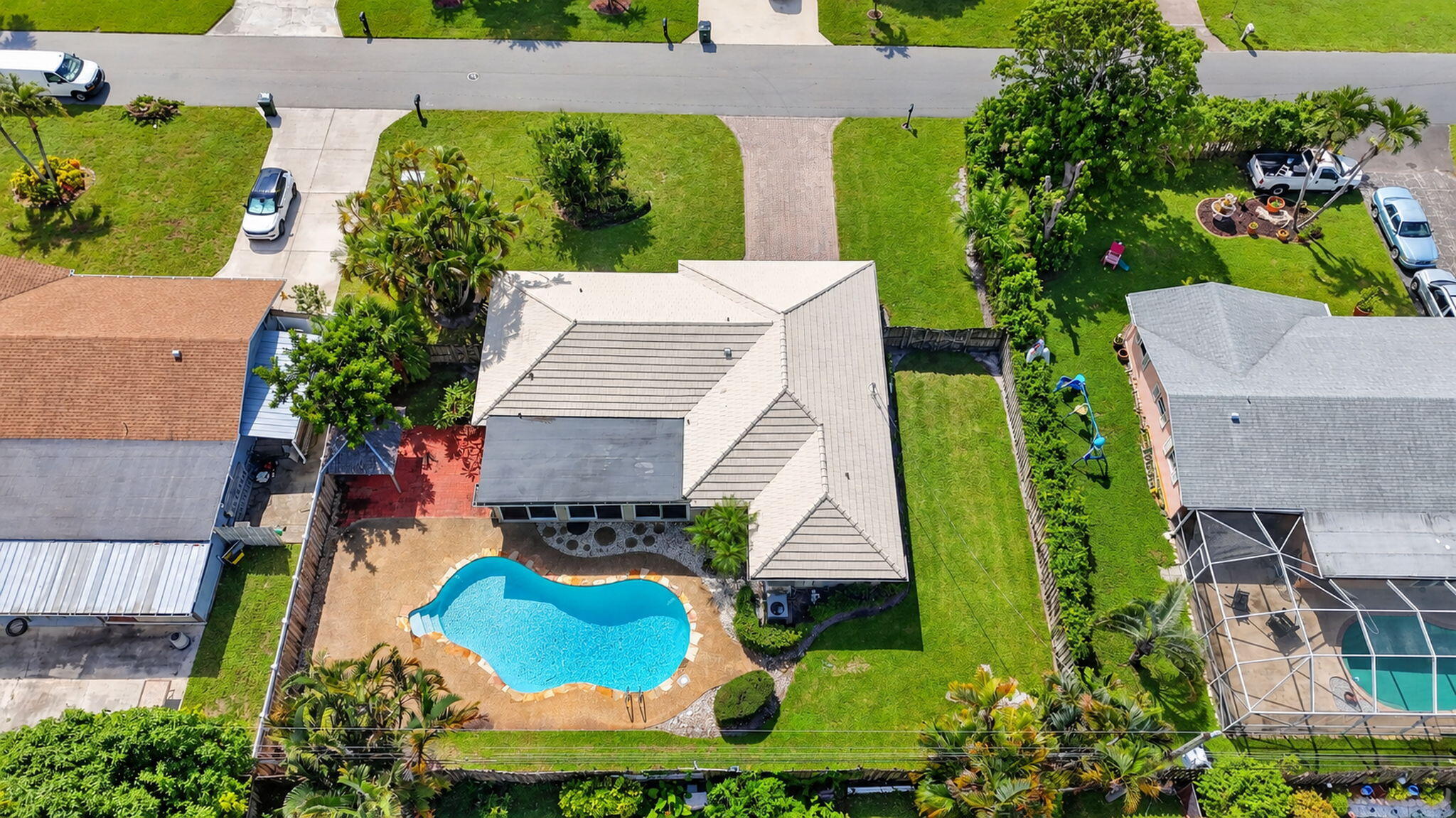 Aerial View of Home and Pool