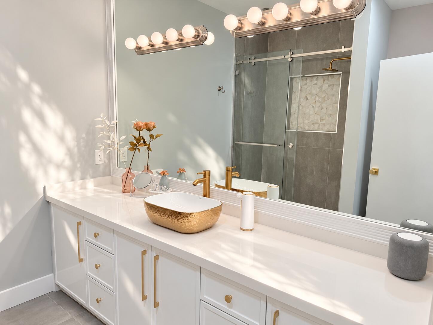 Bright Modern Bathroom Vanity with Gold