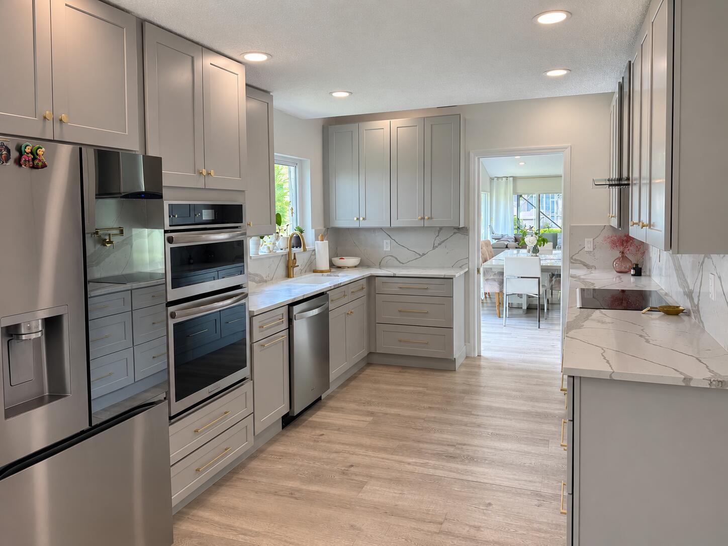 Modern Gray Kitchen with Gold Accents