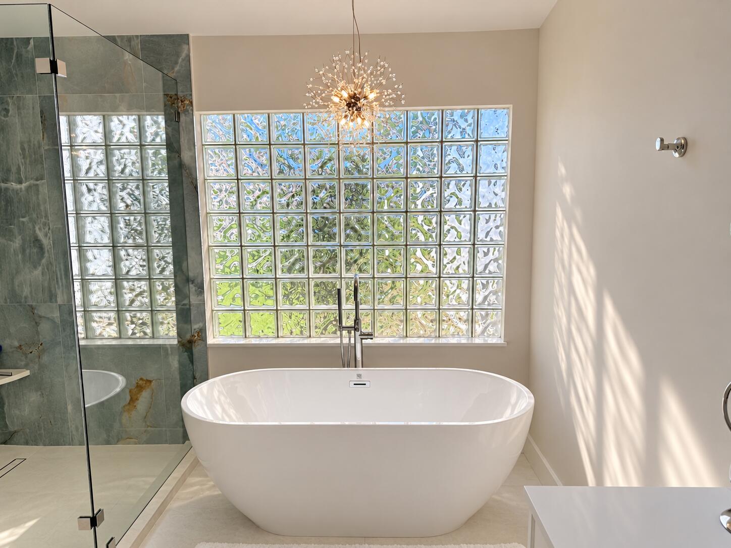Serene Glass-Block Luxury Bathroom