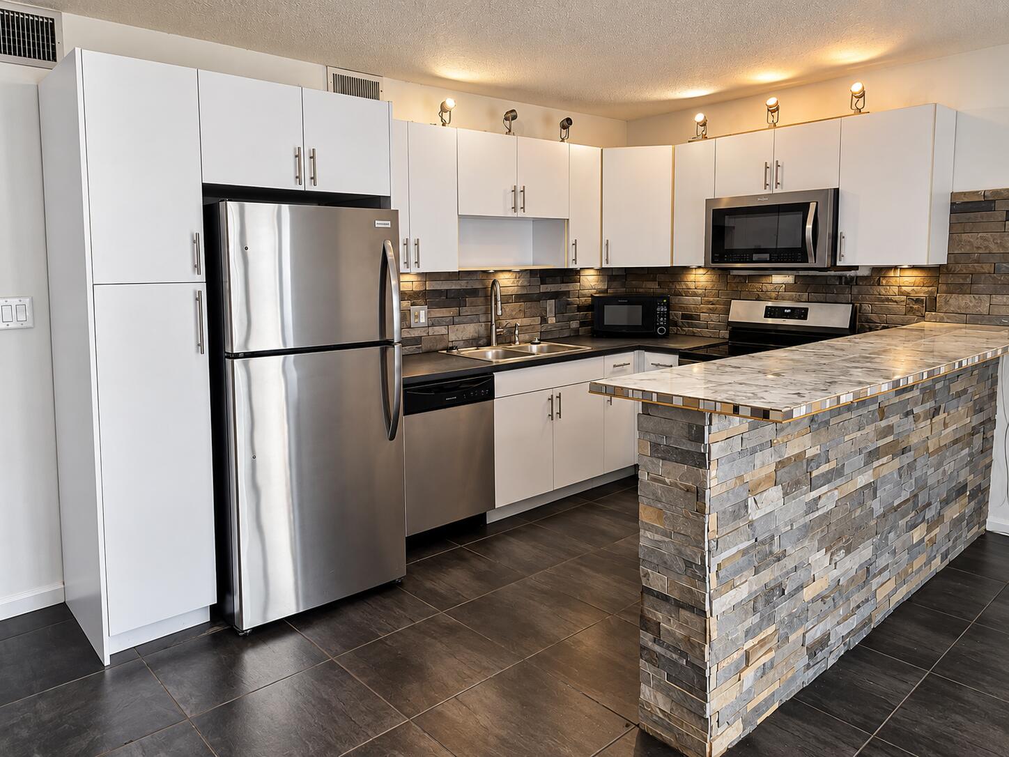 Modern Stone-Accented Kitchen Interior