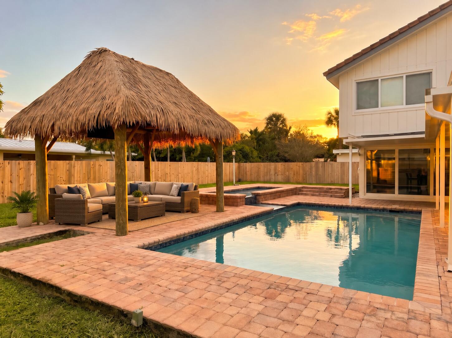 Golden Hour Tiki Pool Retreat