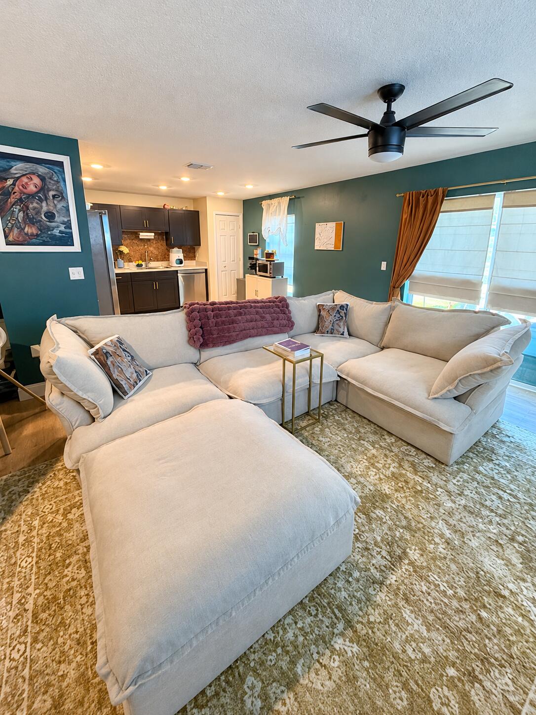 Cozy Teal Open-Plan Living Room