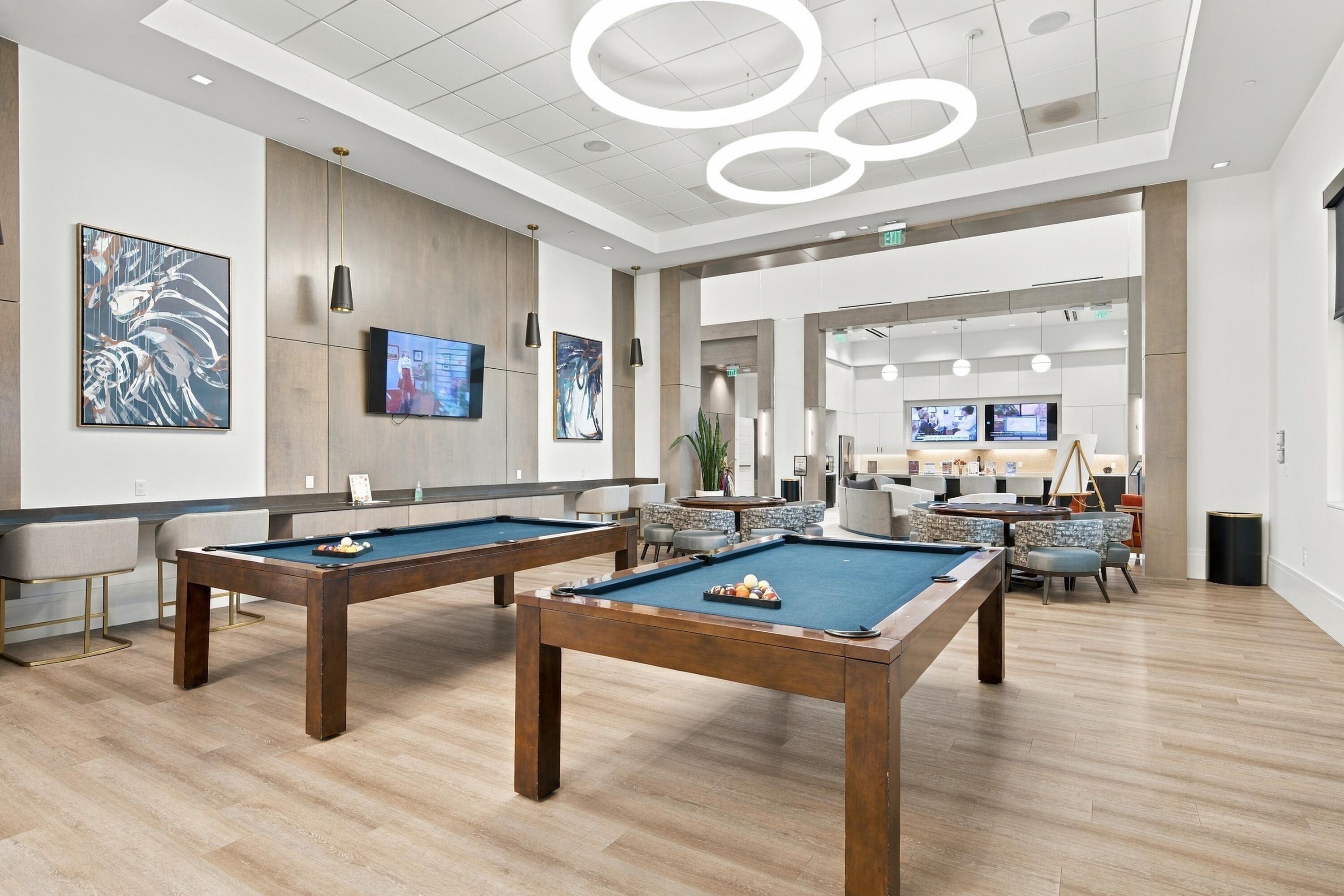 Cresswind clubhouse game room with pool and poker tables, social events and activites