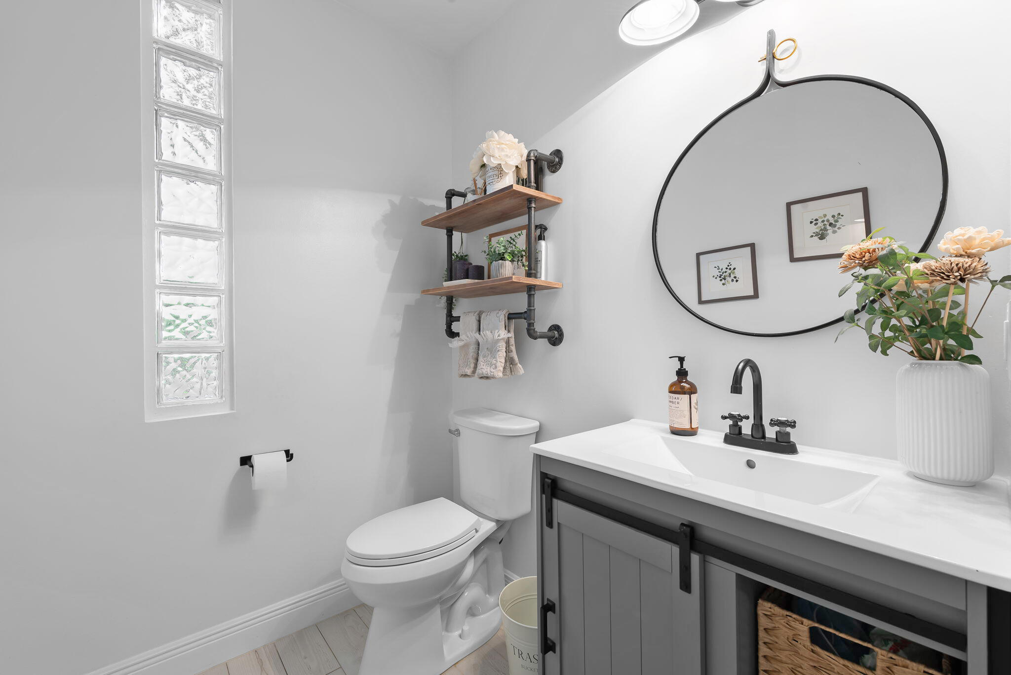 Half bathroom across from dry bar
