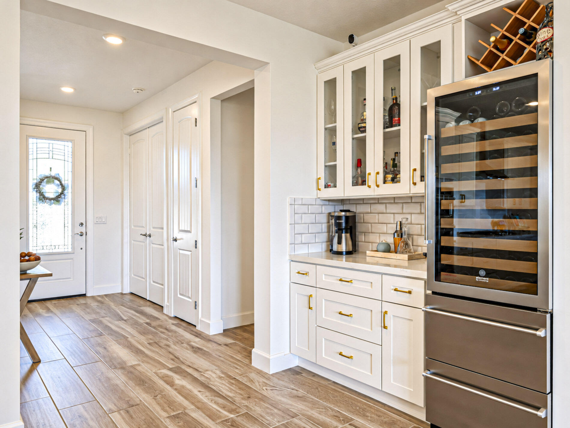 custom wine and coffee bar with beverage drawers