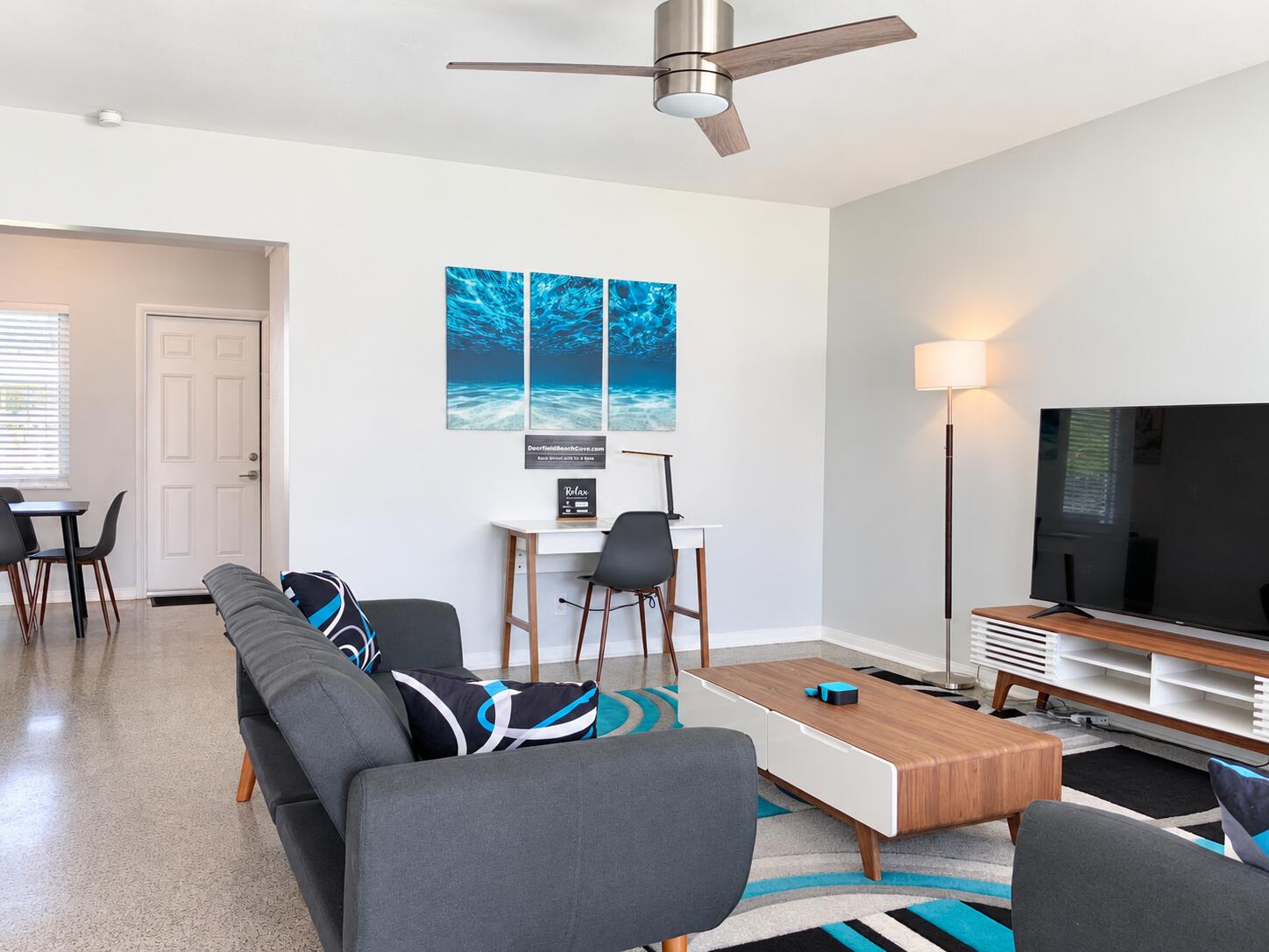 Coastal Mid-Century Living Room