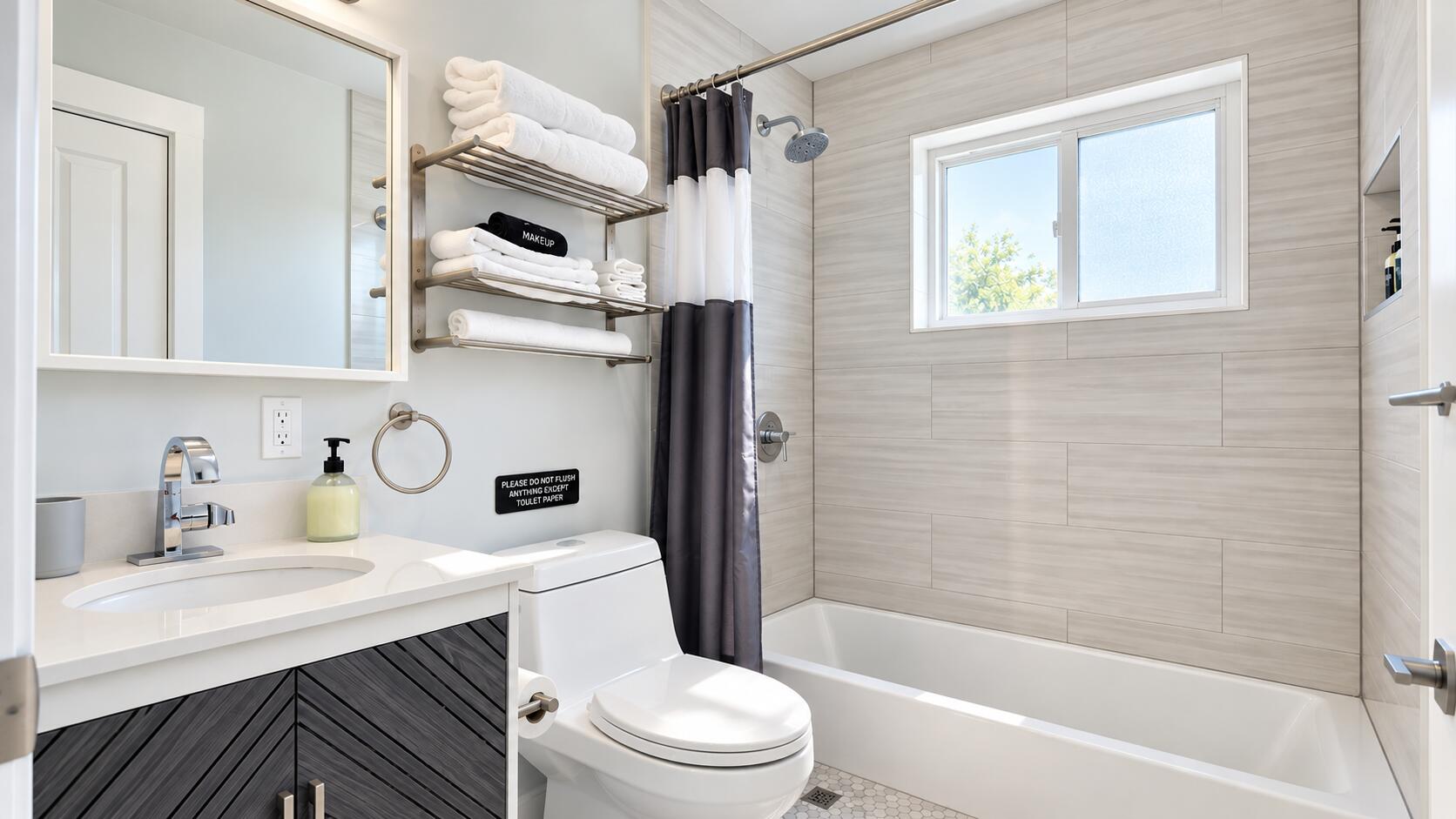 Bright Modern Bathroom with Chevron Vani