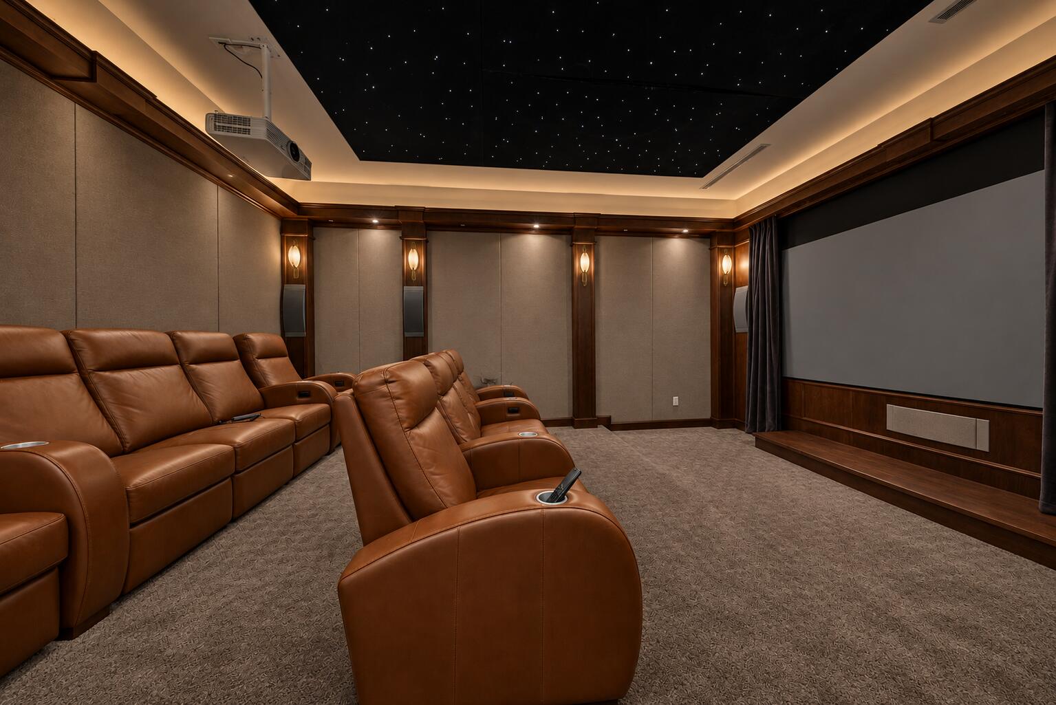Refined Cognac Leather Home Theater
