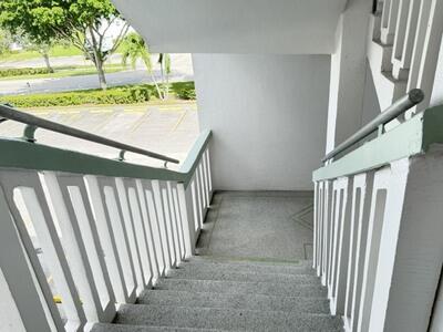 Multiple stairways.