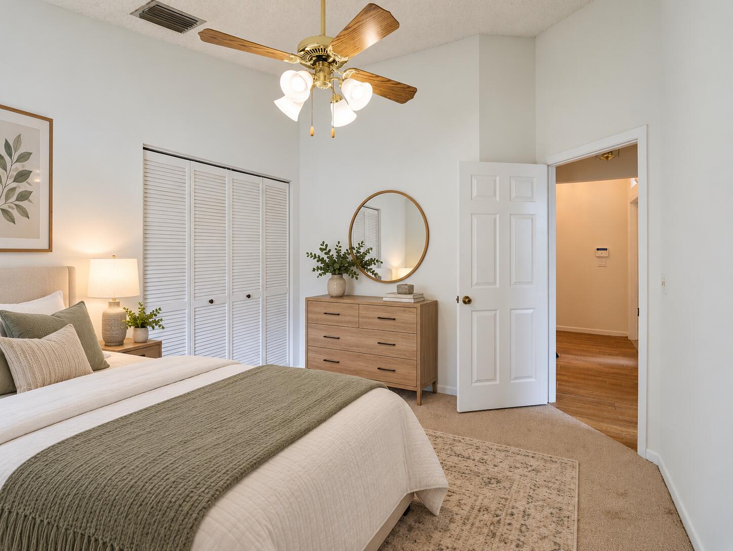 Warm Neutral Bedroom with Open Door