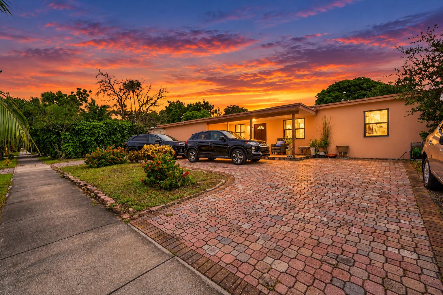 Twilight Sunset Over a Tropical Home