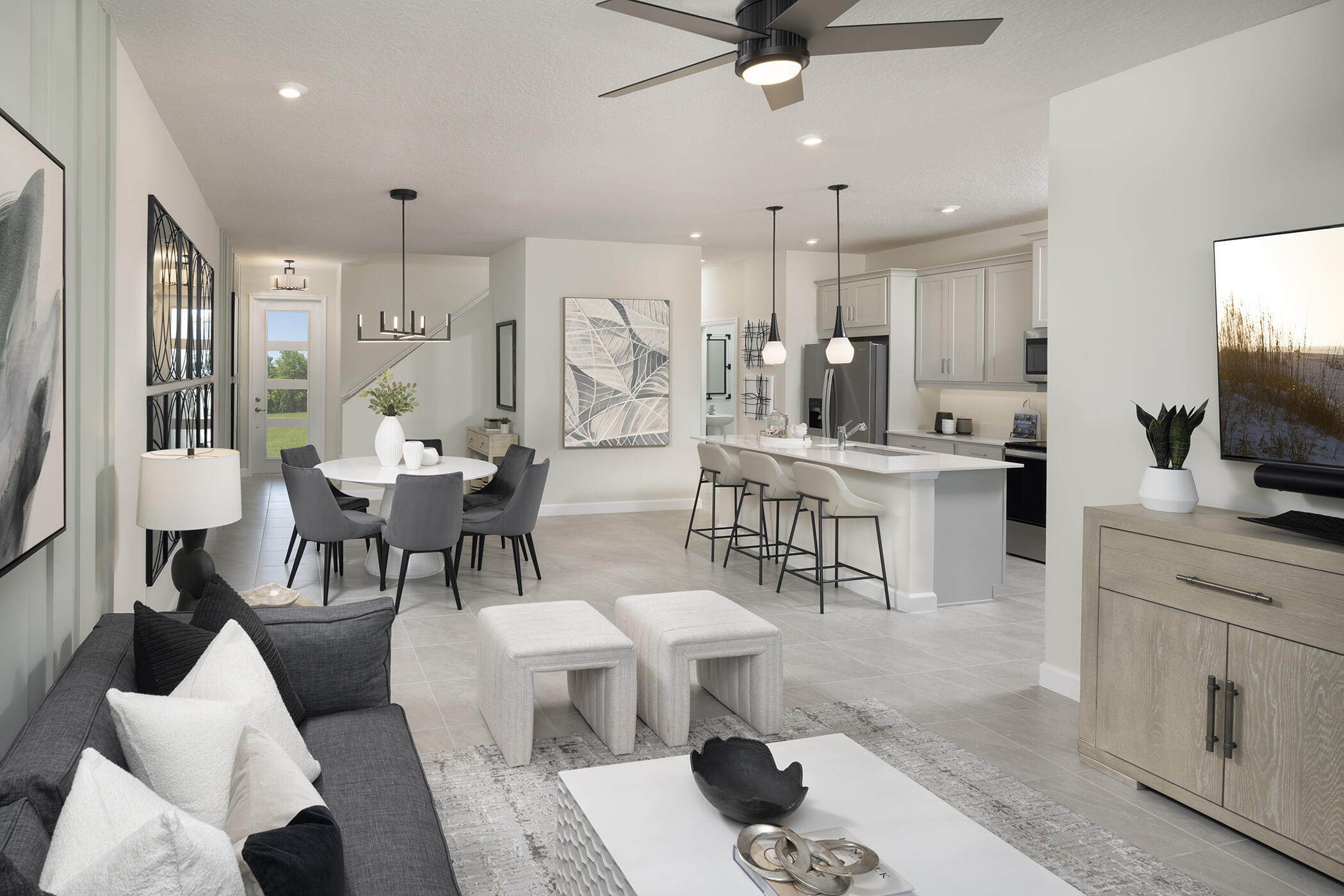 Stock photos represent builder's floorplan