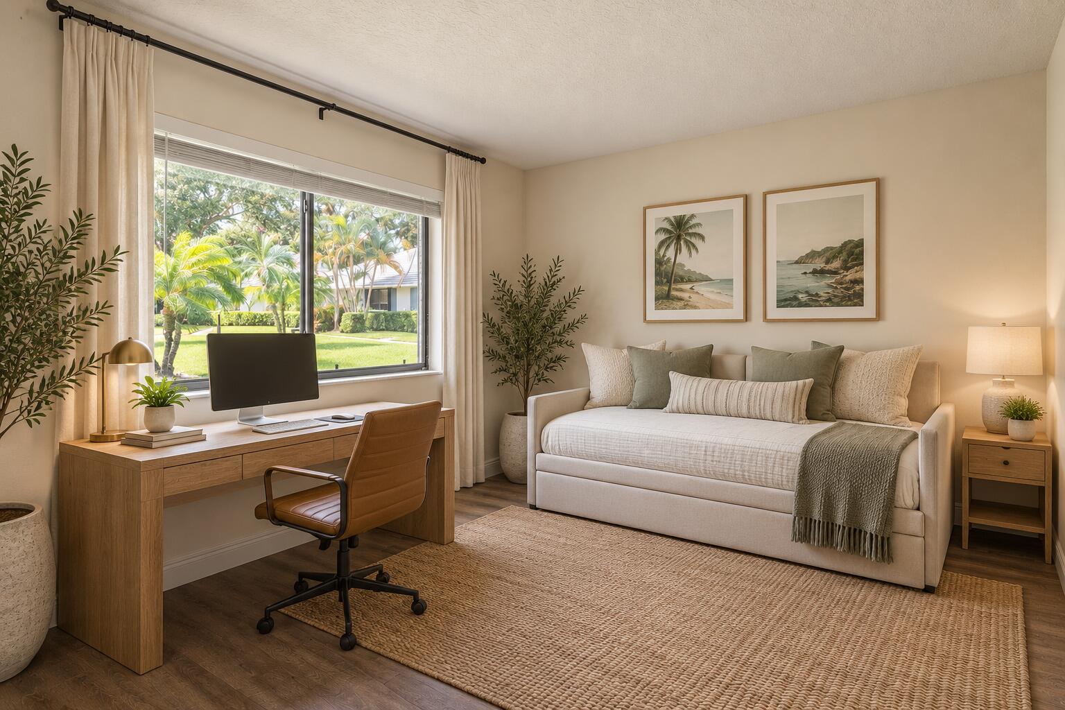 Warm Coastal Home Office Guest Room