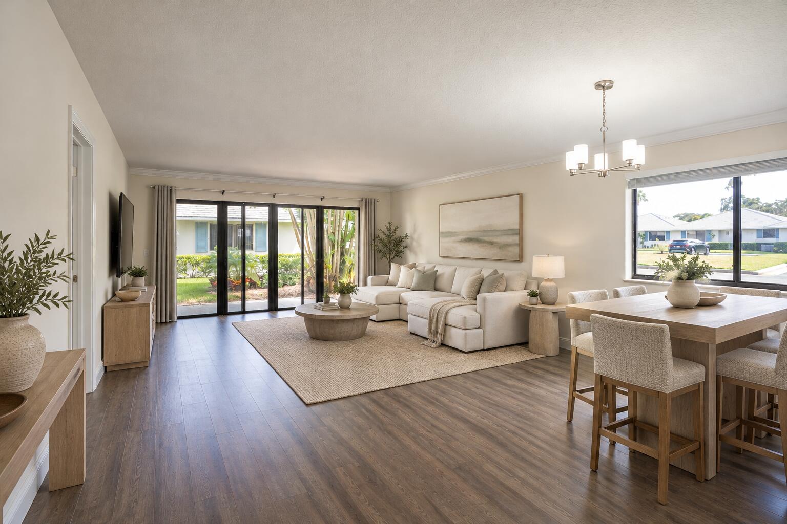 Airy Coastal Living and Dining Room