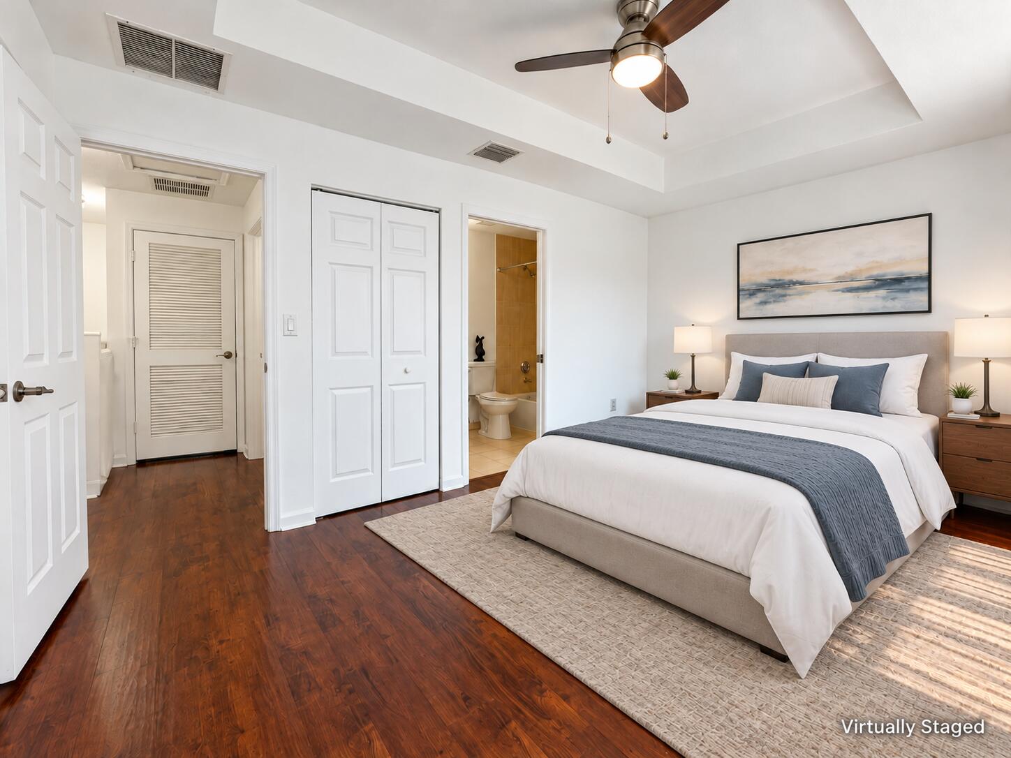 Virtually staged bedroom, reverse view-2