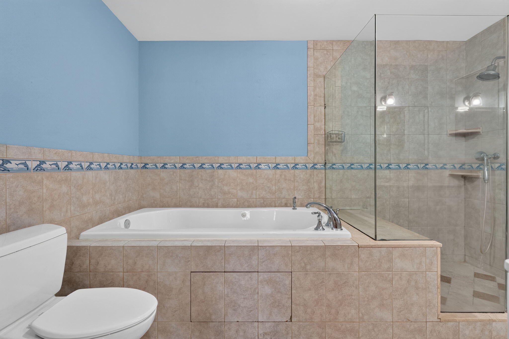Primary bath with separate tub and shower