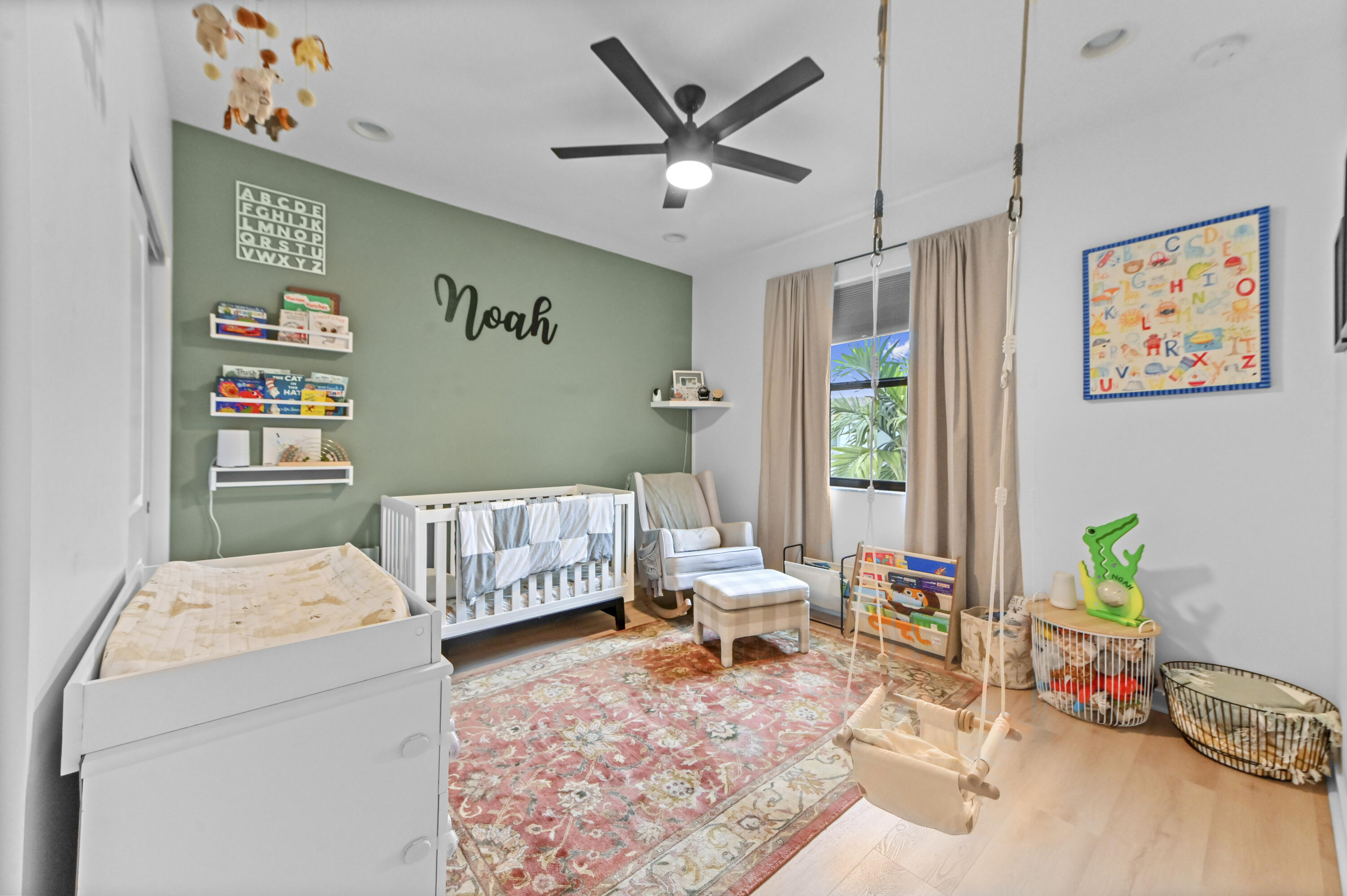 Bedroom #3 has high ceiling, recessed lighting, ceiling fan and closet organizer