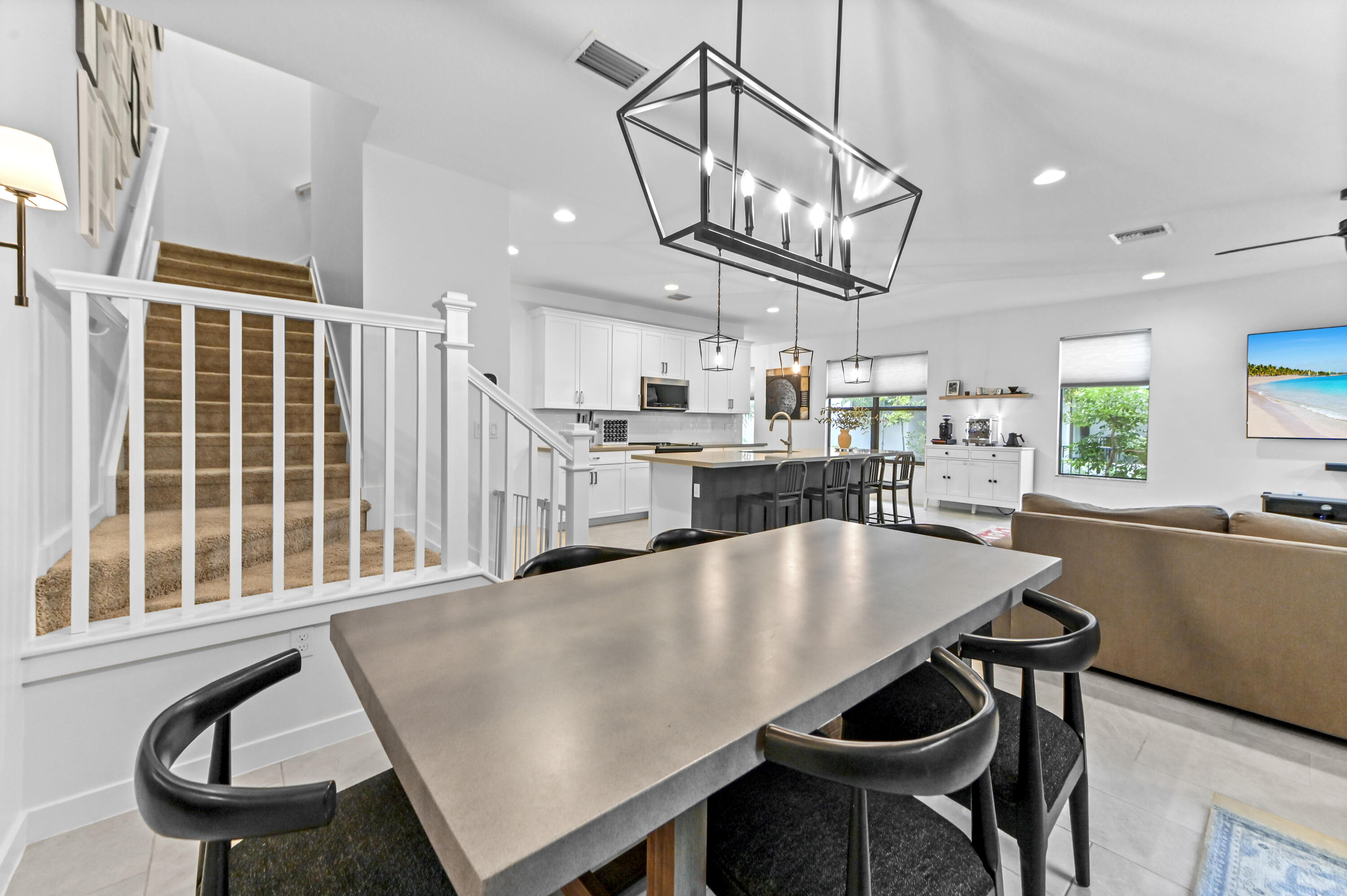 Designer light fixture in Dining Room