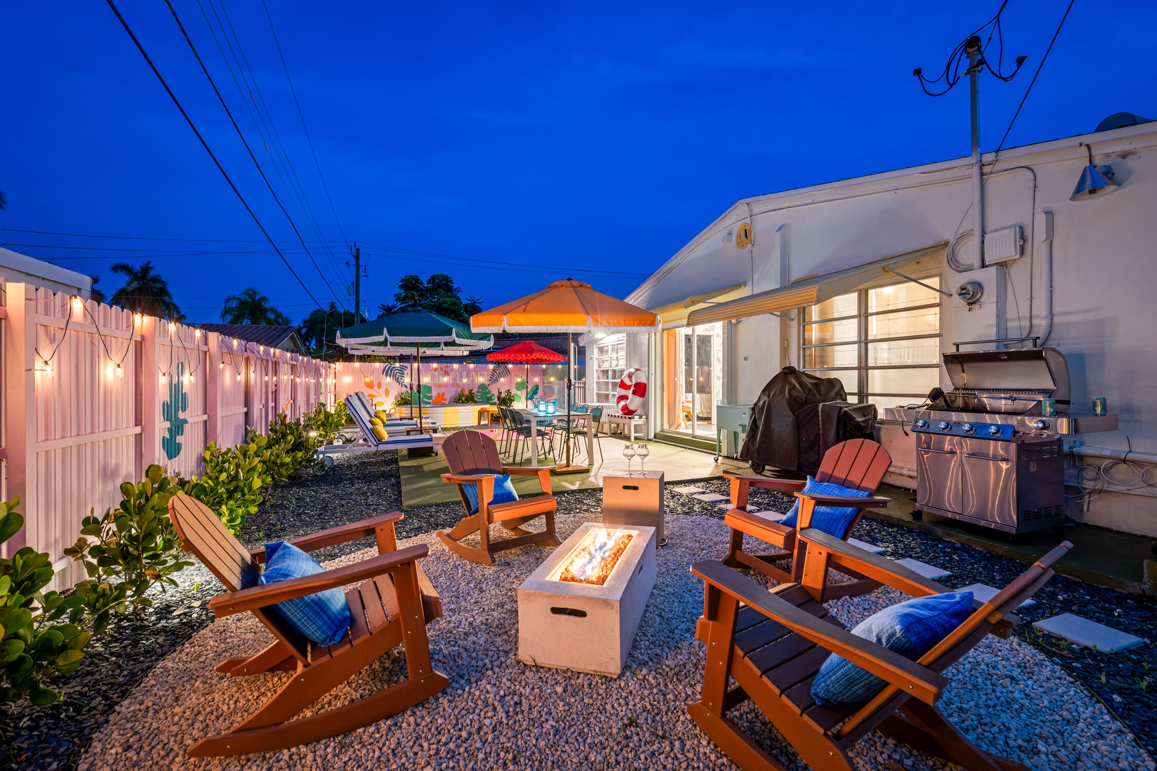 Hallandale Sunshine - Firepit at night w