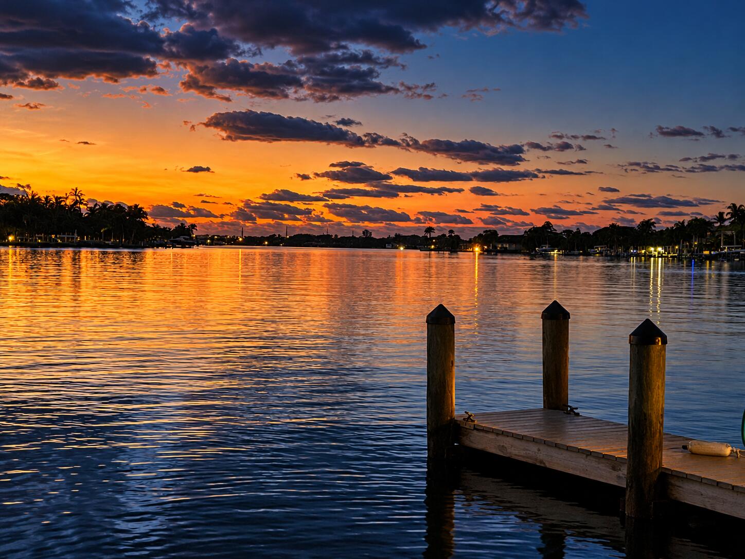 Blue-hour waterfront afterglow