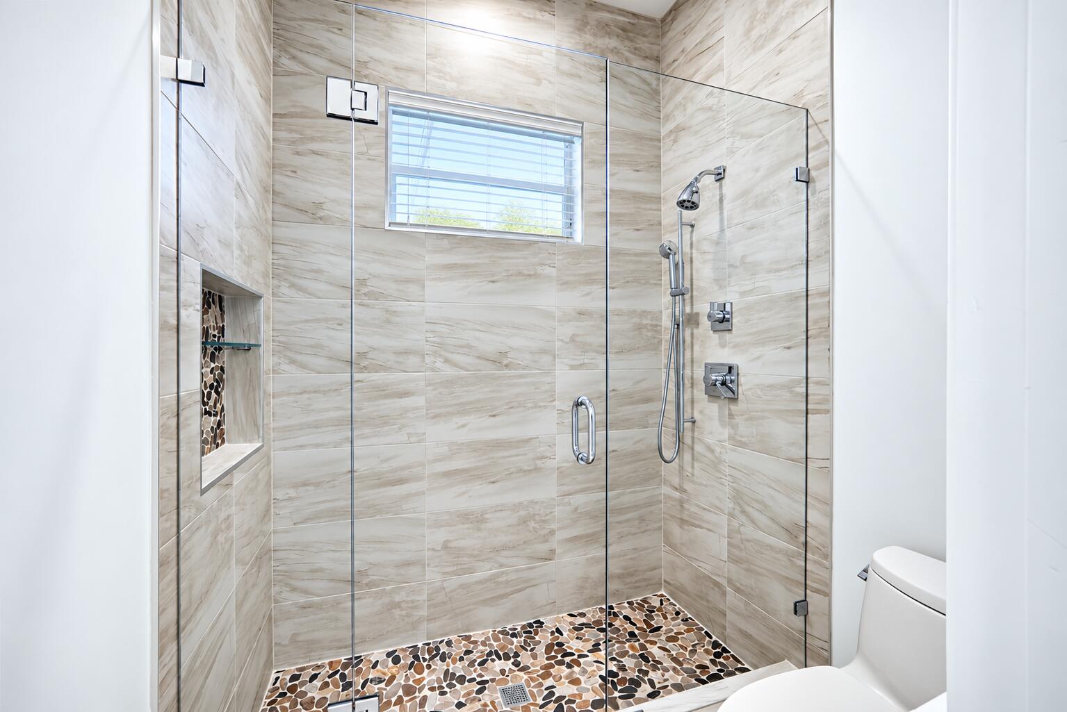 Modern Marble-Tiled Walk-In Shower