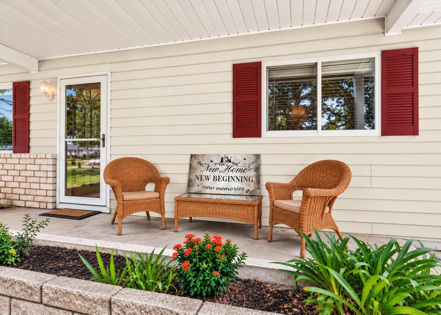 Creamy Off-White Porch with Burgundy Shu