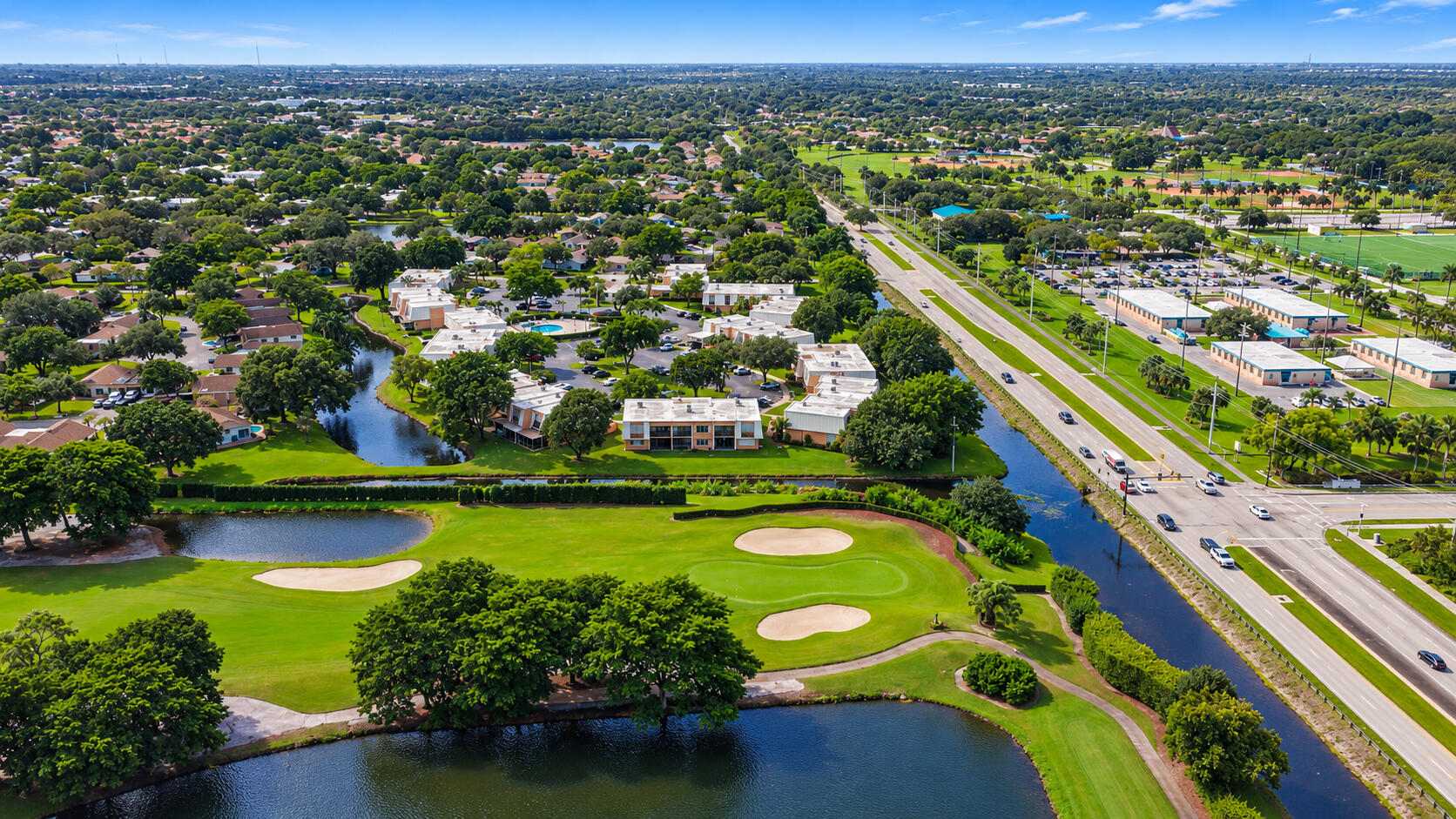 Sunny Suburban Golf Course Aerial View Sunny Suburban Golf Course Aerial View