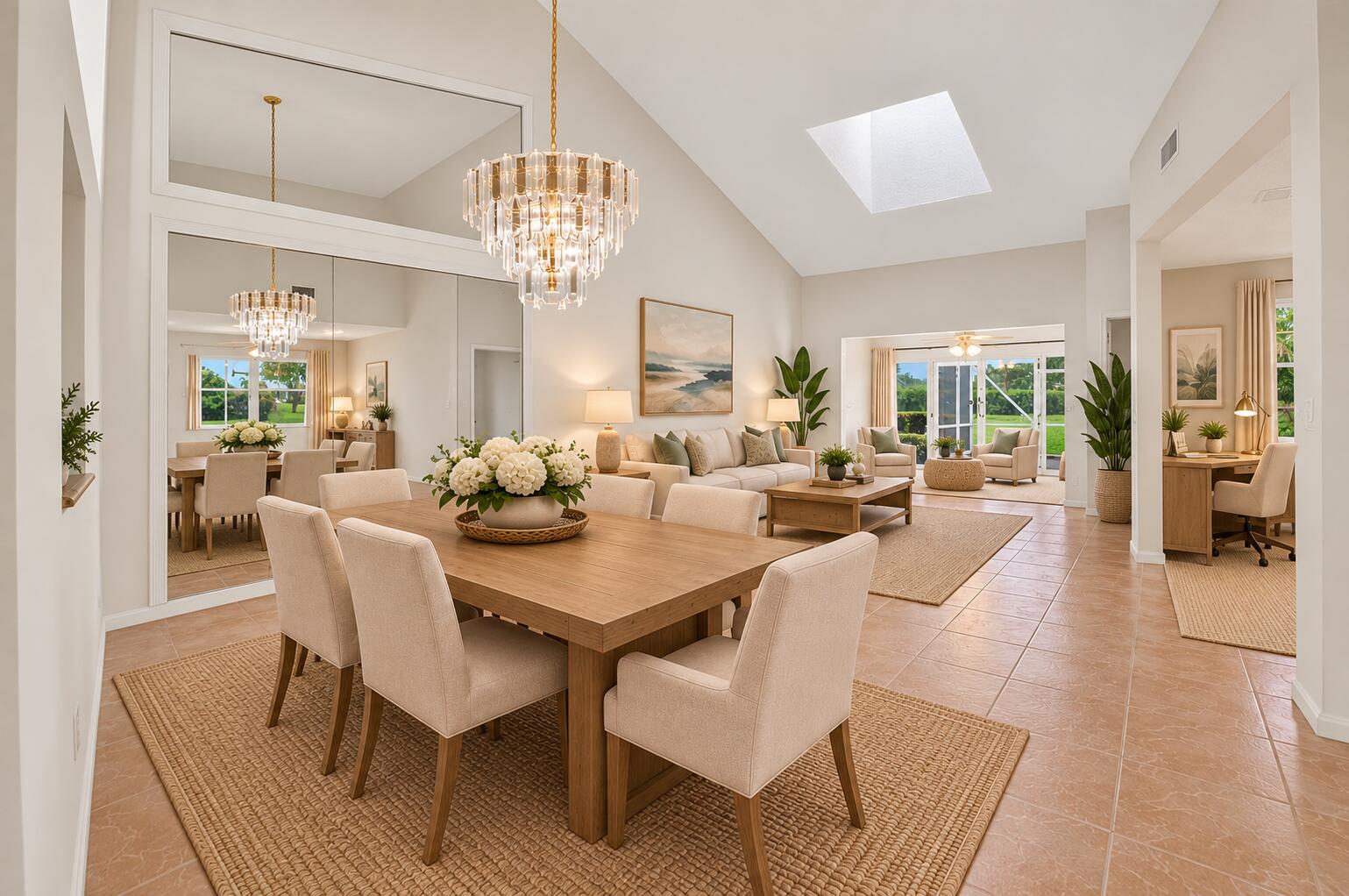 Dining & Living Room with extension. Virtually staged so you can see the potential.