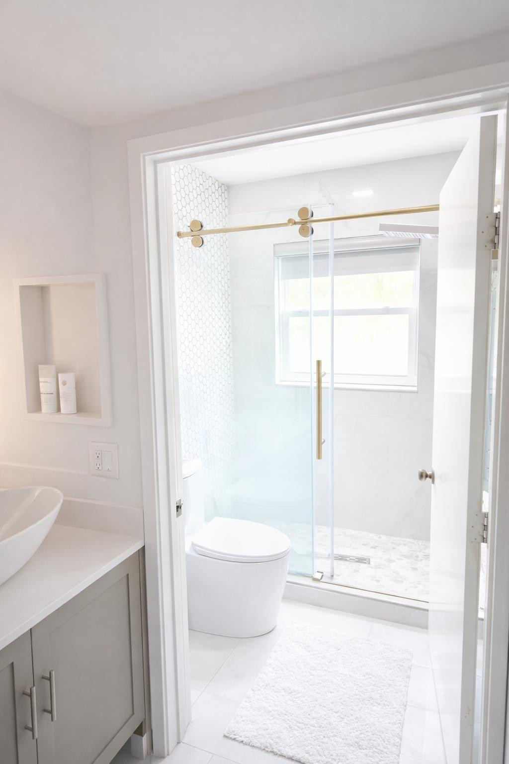 Master bathroom Shower with Lake View Window