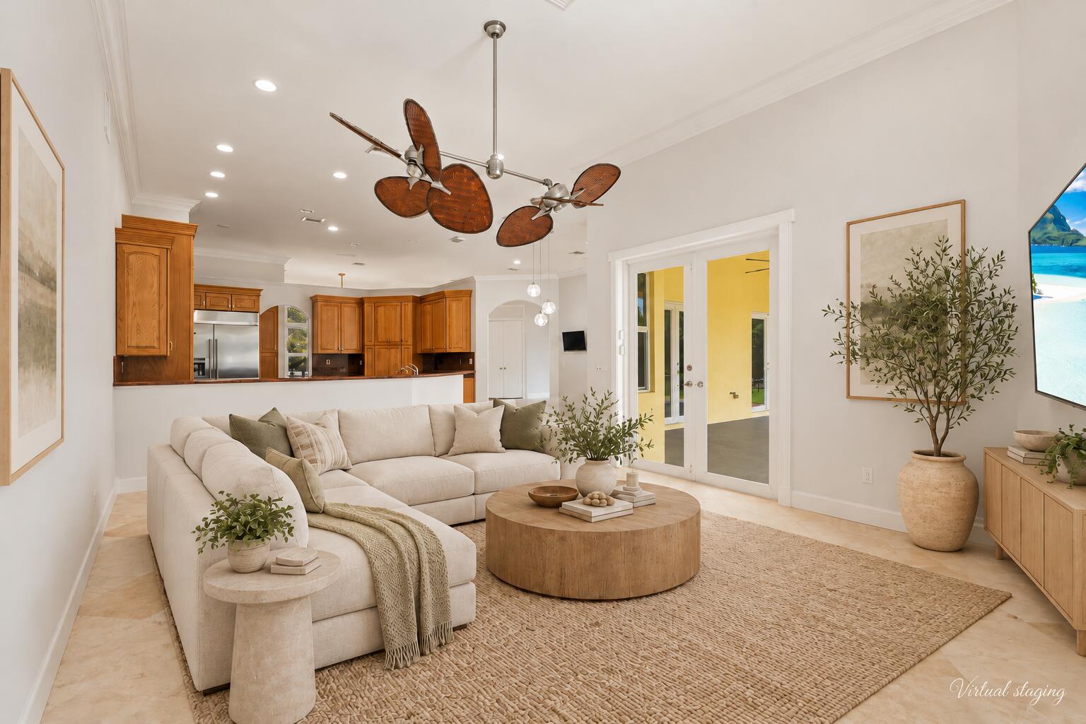 Warm Coastal Living Room Staging