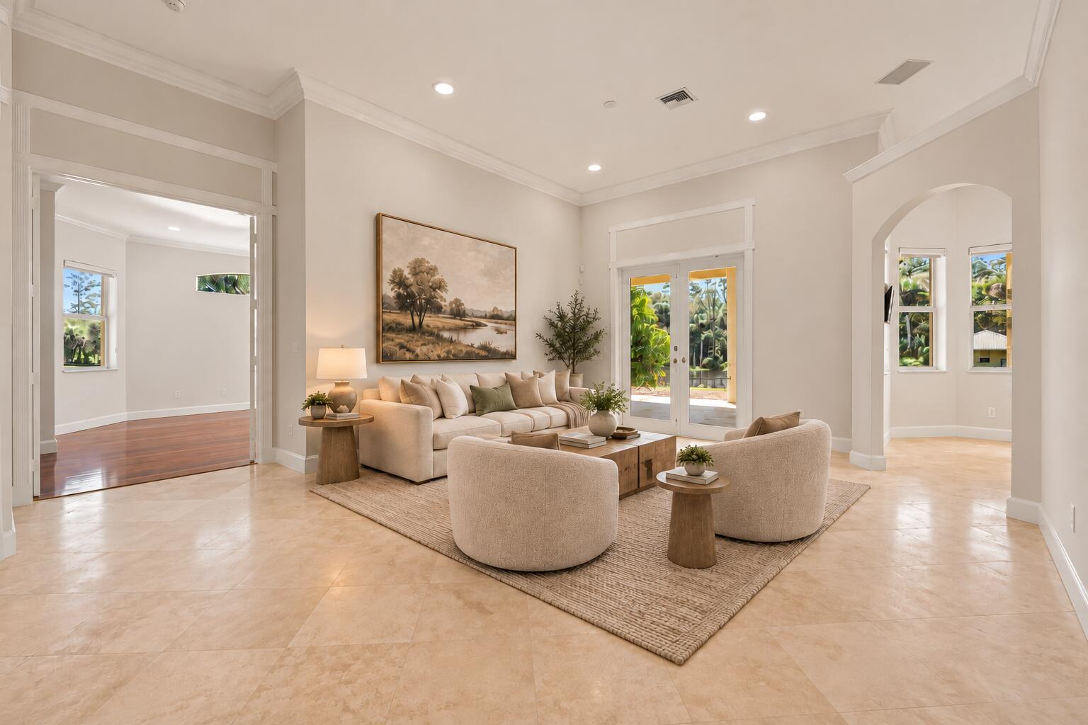 Airy Neutral Living Room with French Doo