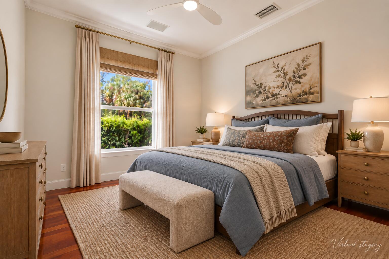 Warm Walnut Bedroom with Virtual Staging